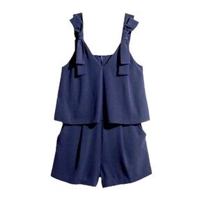 H&M Navy Blue Romper Size 4 Bow Details With Pockets Open Back Size 4